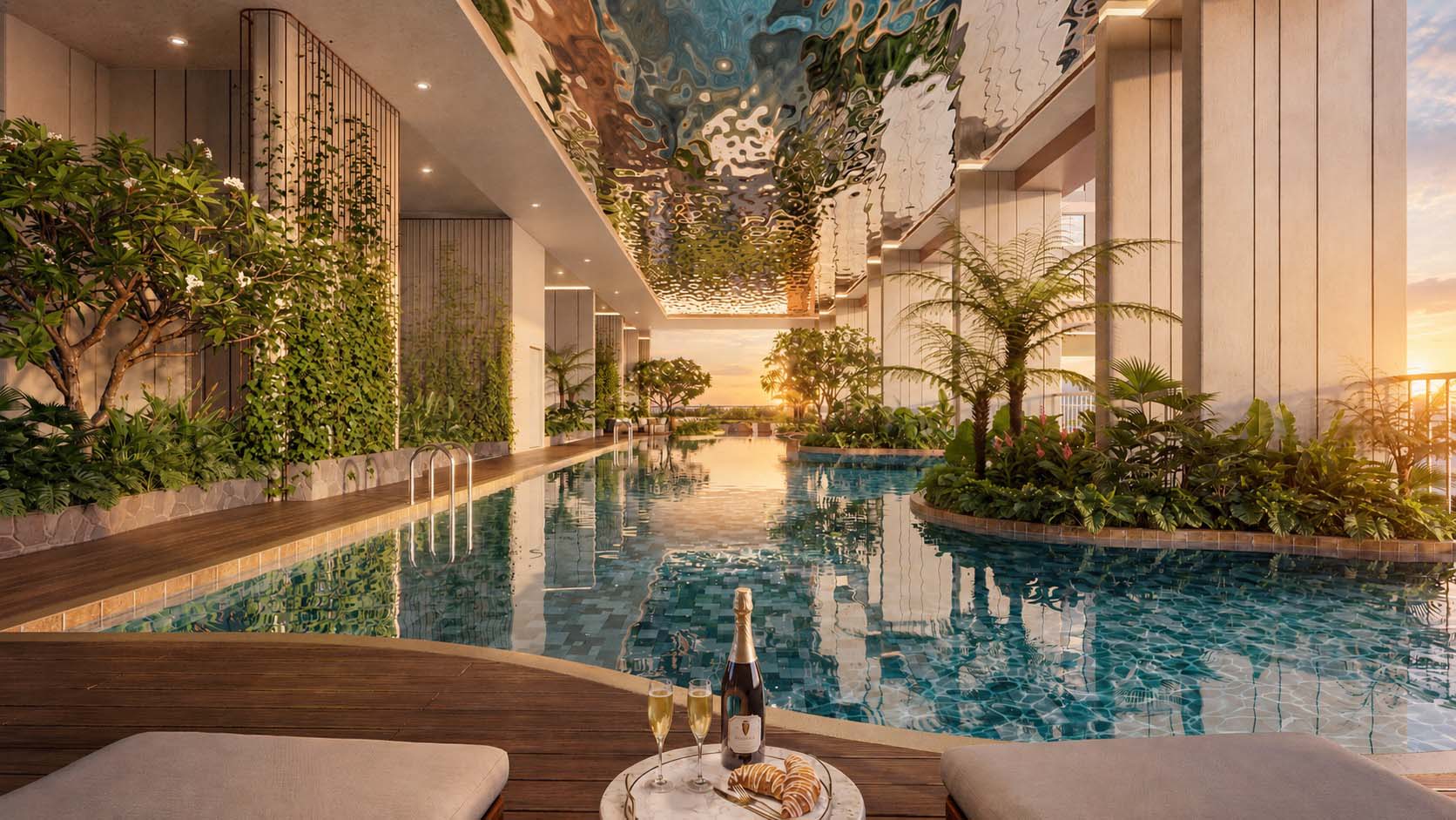 Phối cảnh hồ bơi nội khu về đêm dự án Monrei Saigon