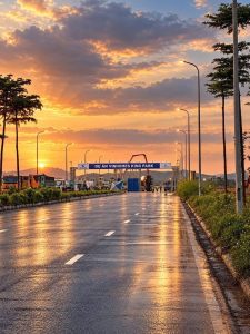 Con đường dẫn vào dự án Vinhomes King Park lúc hoàng hôn